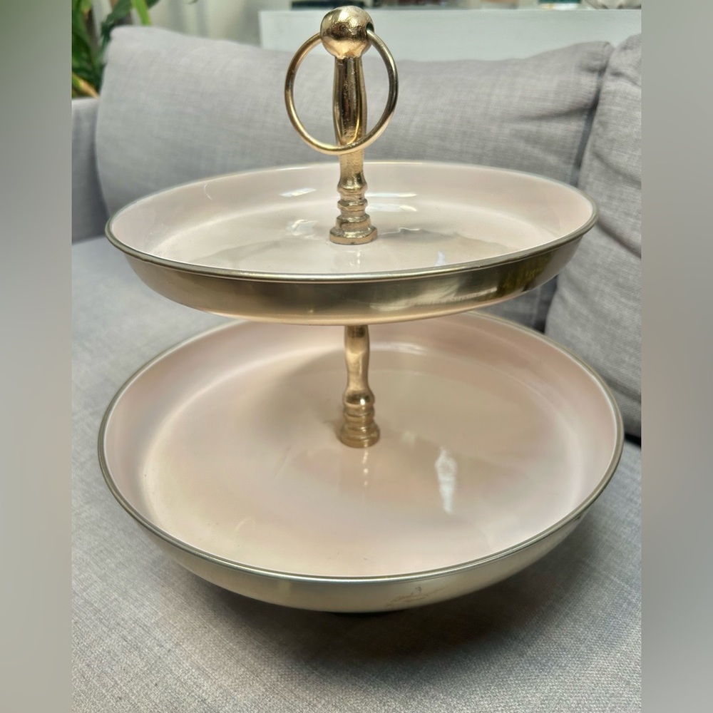 Elegant Two-Tier Brass and Enamel Serving Stand #0615254